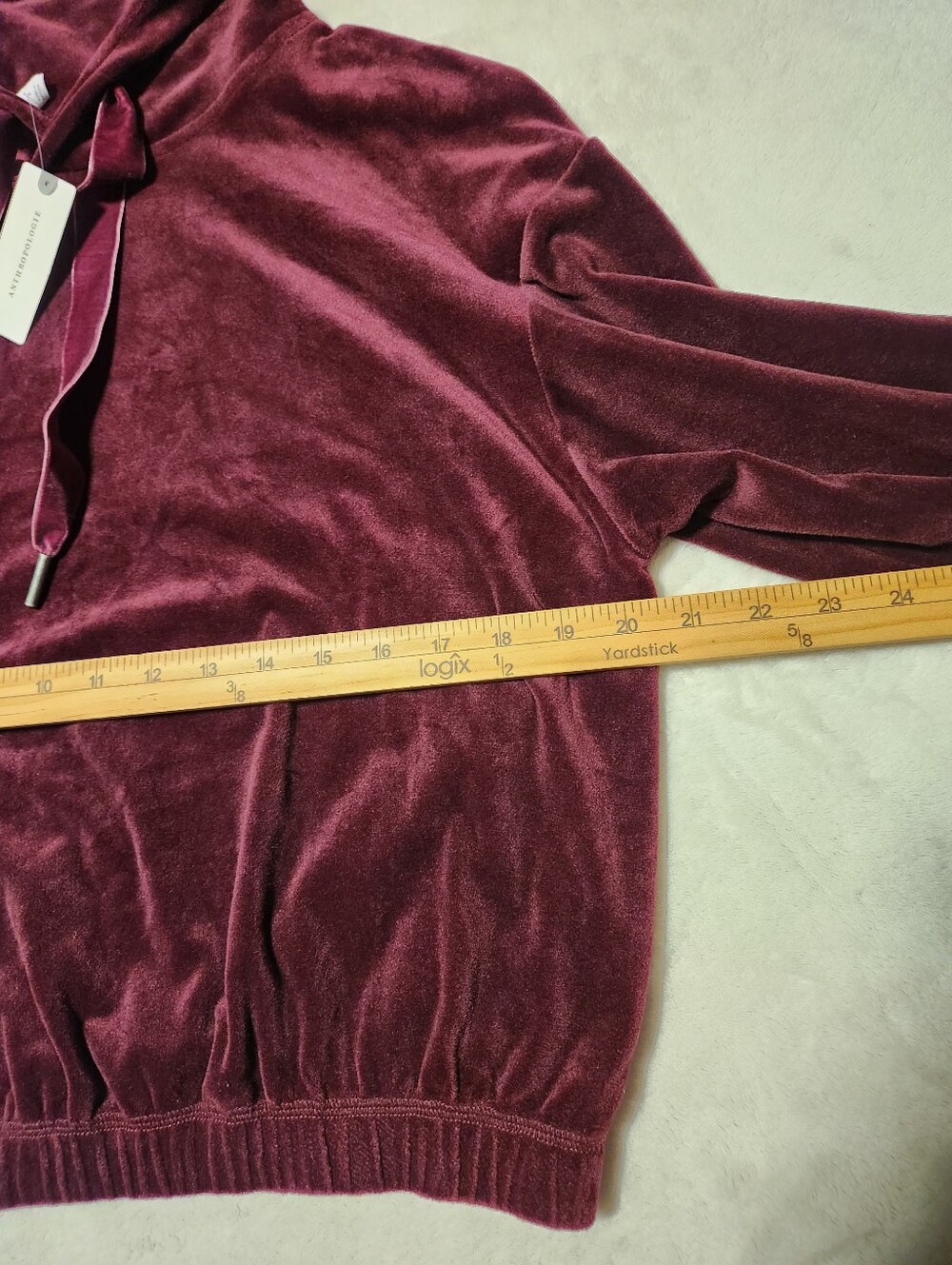 NWT Anthropologie Daily Practice Burgundy Velour Velvet Cropped Hoodie Small - Picture 7 of 13
